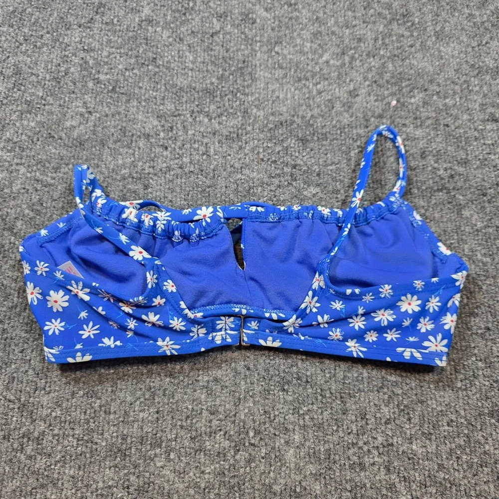 Blue Daisy M Floral Print Bikini‎ Top Ruched Front Tie Bralette Swimwear Womens